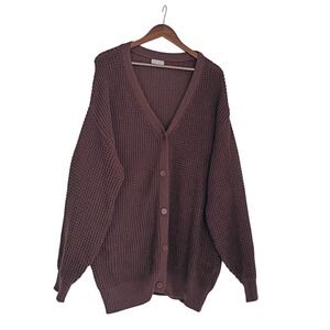 QUALFORT Brown Waffle Knit Button Cardigan Sweater Plus Size 2XL 100% Cotton